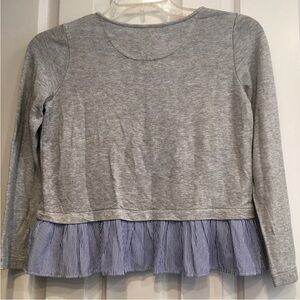 Vineyard Vines Girls Size Small Long Sleeve Gray Tee With Stripe Ruffle Hem